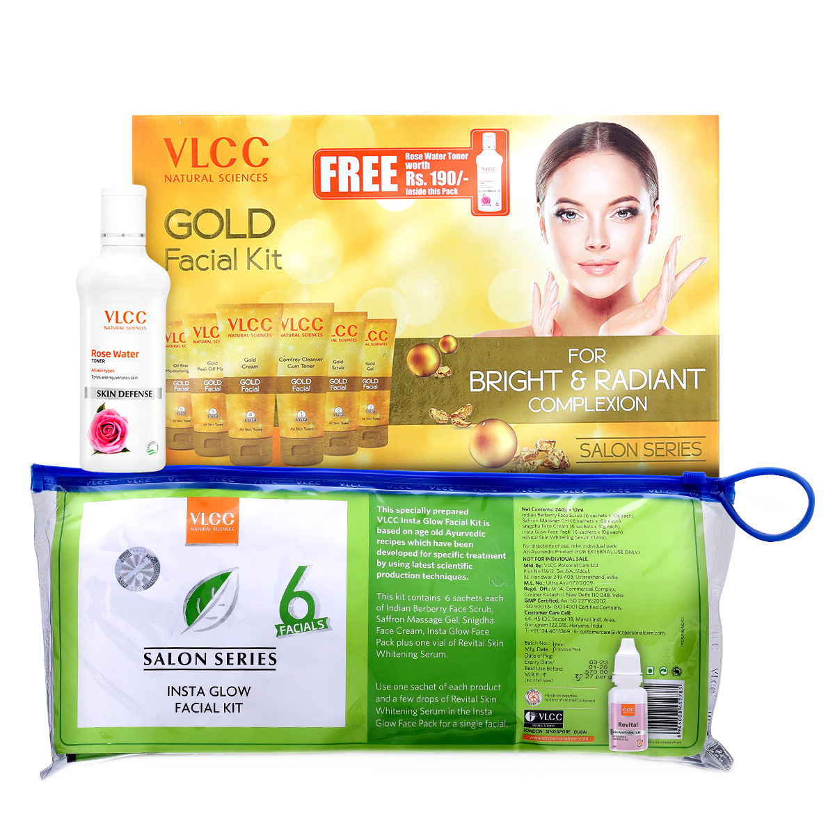 VLCC Salon Series Insta Glow & Gold Facial Kit with Free Rose Water Toner