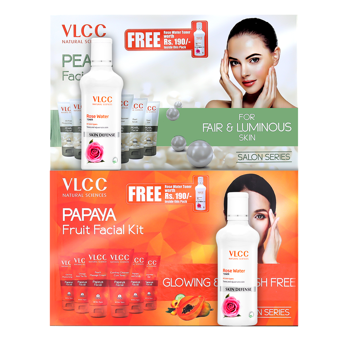 Papaya Fruit & Pearl Facial Kit with Free Rose Water Toner