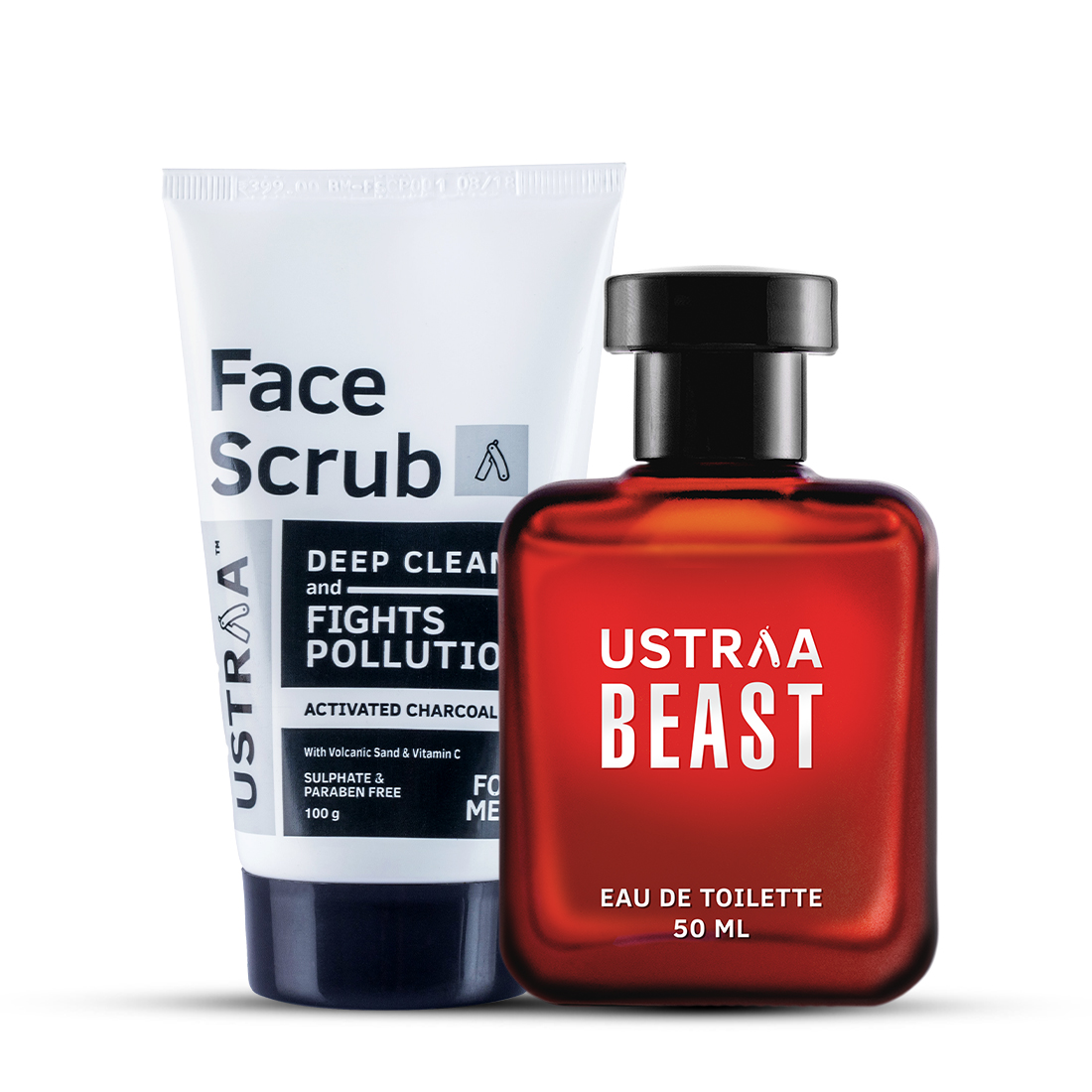 Ustraa Activated Charcoal Face Scrub & Beast EDT Perfume for Men