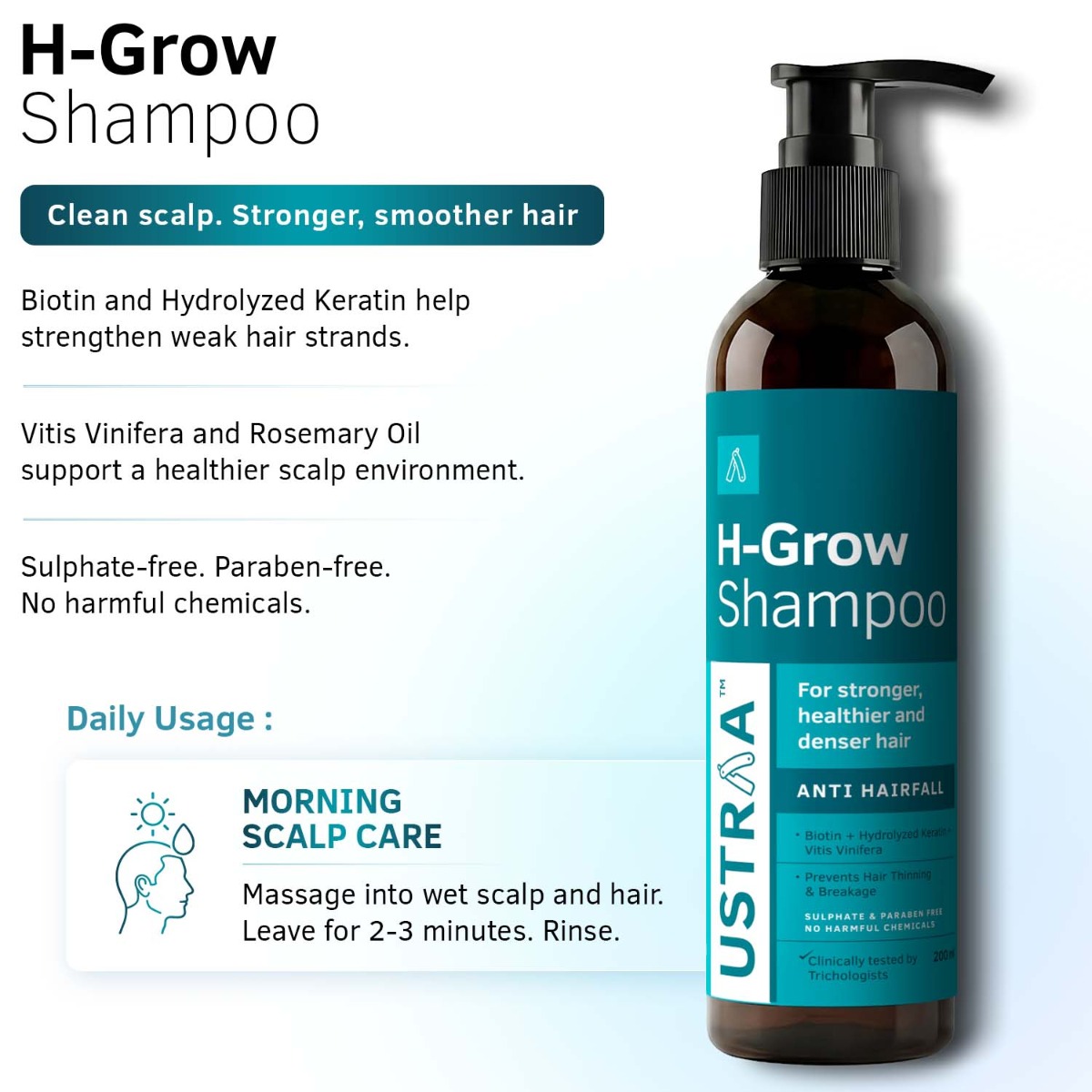 H-Grow Anti Hairfall Shampoo | Biotin + Keratin | Ustraa