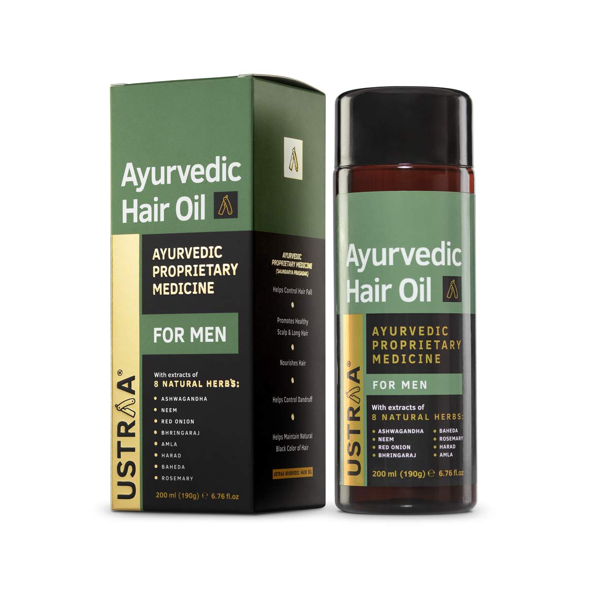 Ustraa's Ayurvedic Hair Oil for Men 200 ml - With Ayurvedic Ingredients like Sushruta, Charak, and Bhrigu