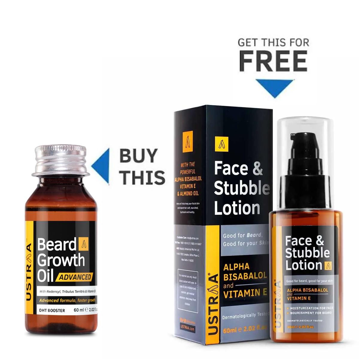 Ustraa Beard Growth Oil - Advanced & Get Face & Stubble Lotion Free for Beard Softening