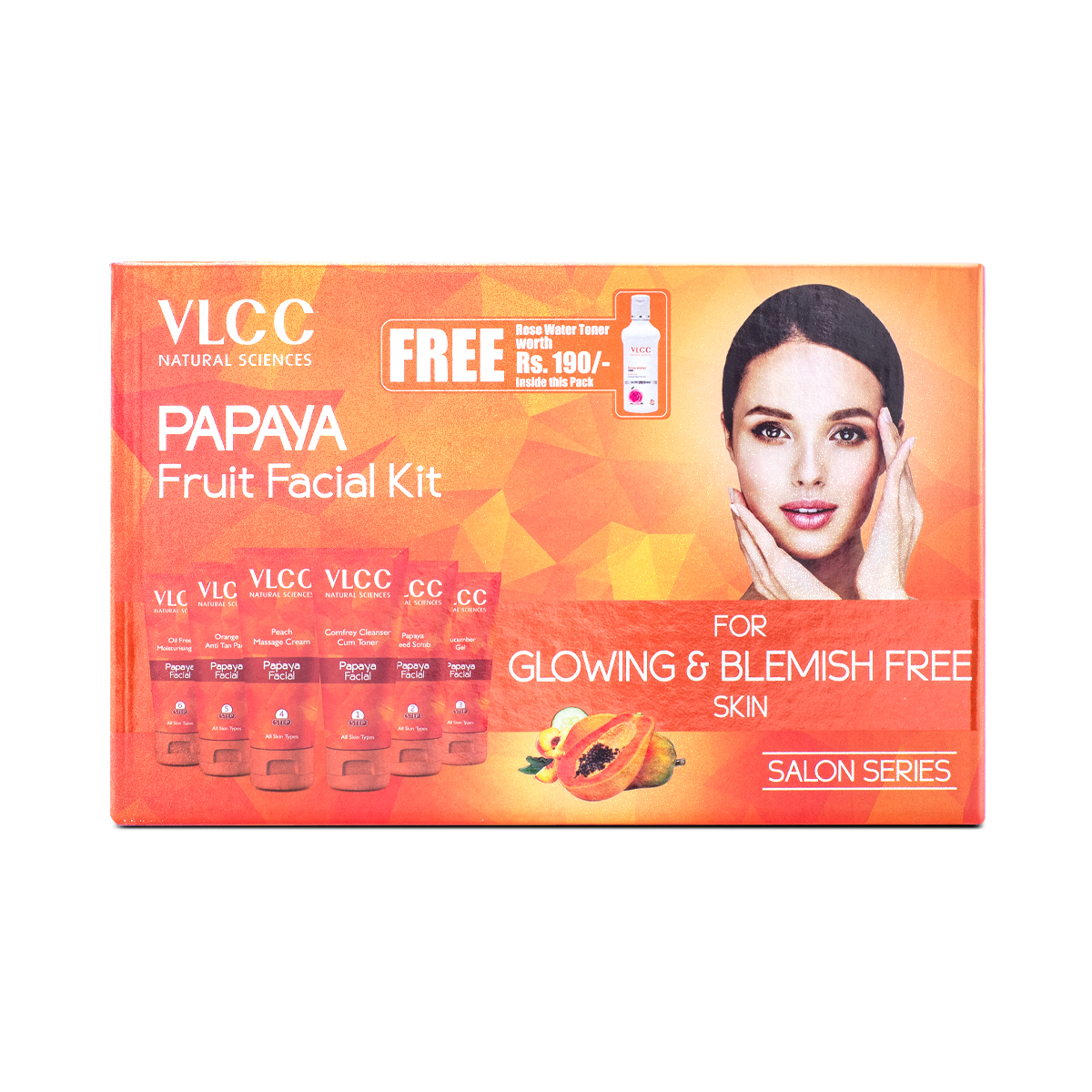 VLCC Papaya Fruit Facial Kit + FREE Rose Water Toner - Unleash the Power of Natural Glow