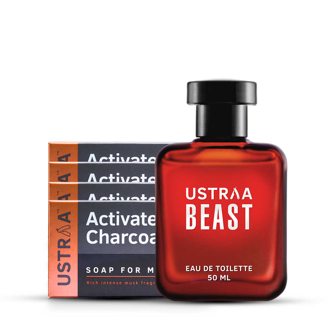 Ustraa Deo Soap with Activated Charcoal (Pack of 2) & Beast EDT Perfume for Men
