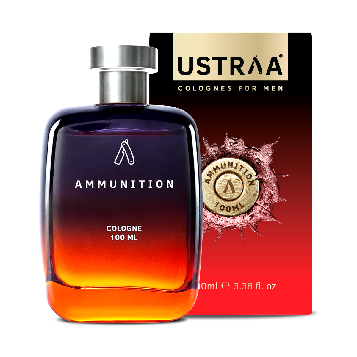 Ustraa Ammunition Cologne - Deep, Mysterious and Intense Fragrance that last long into the Night - No Gas - Perfume for Men - 100 ml 