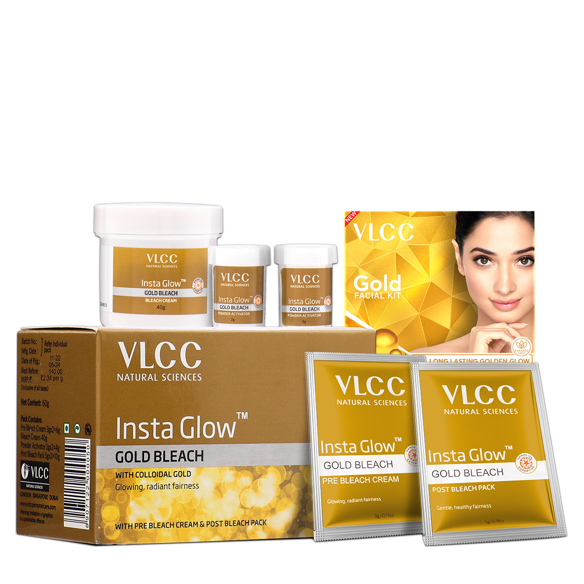 VLCC Gold Facial Kit & Insta Glow Gold Bleach