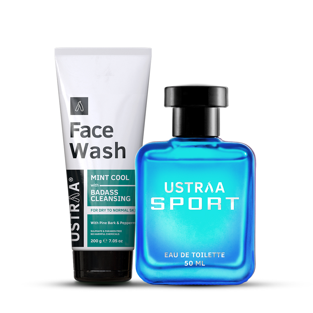 Ustraa Face Wash - Dry Skin (Mint Cool) & Sport EDT Perfume for Men