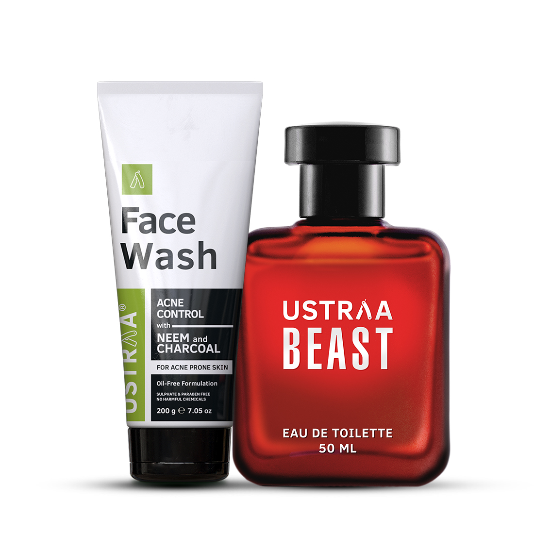 Ustraa Face Wash Acne Control - With Neem & Charcoal & Beast EDT Perfume for Men