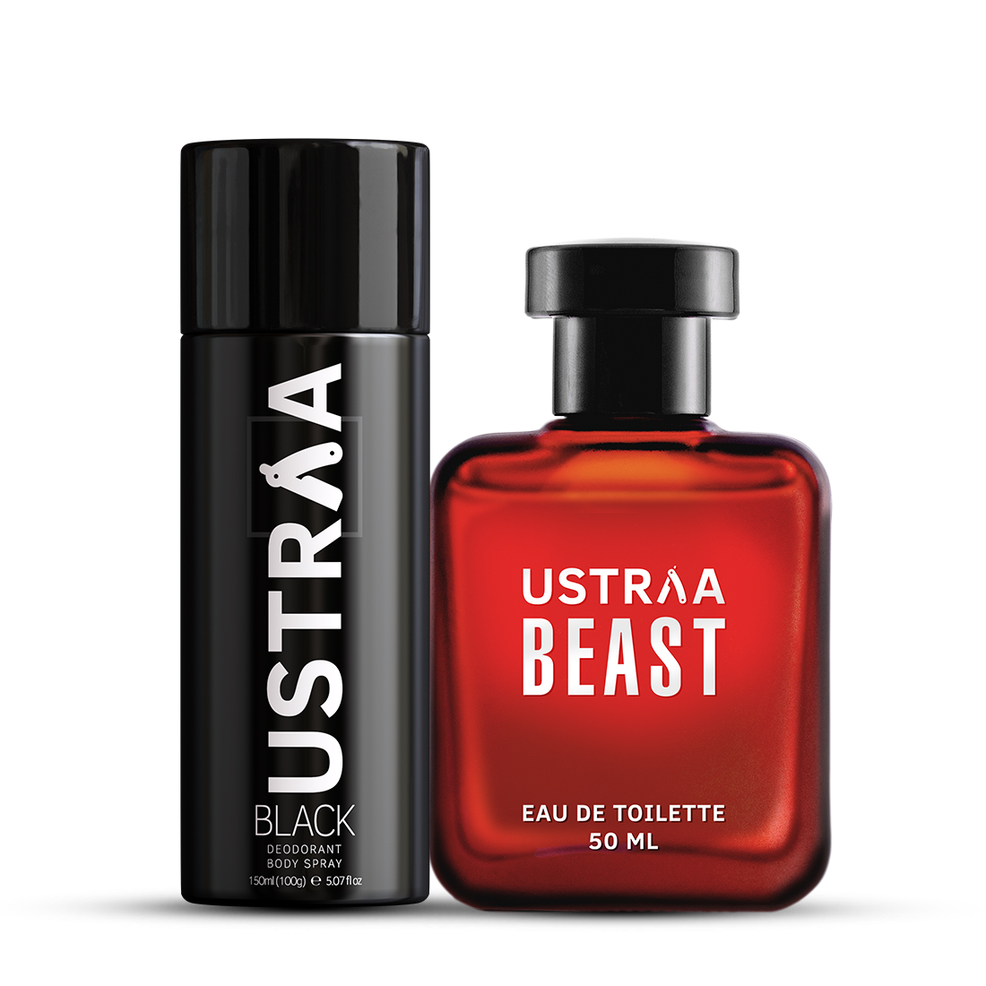 Ustraa BLACK Deodorant Body Spray & Beast EDT Perfume for Men