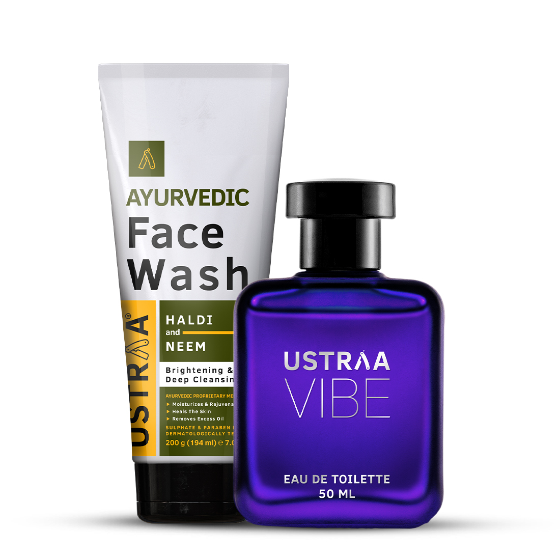 Ustraa Ayurvedic Face Wash with Haldi & Neem & Vibe EDT Perfume for Men