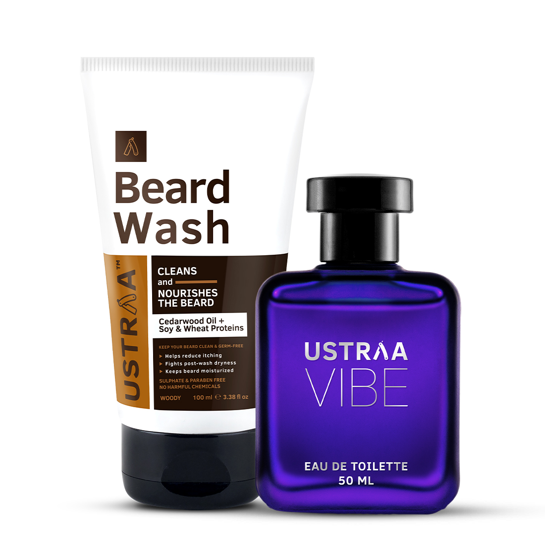Ustraa Beard Wash (Woody) & Vibe EDT Perfume for Men