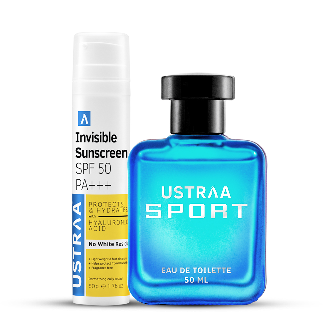 Ustraa Invisible Sunscreen SPF 50 PA+++ & Sport EDT Perfume for Men