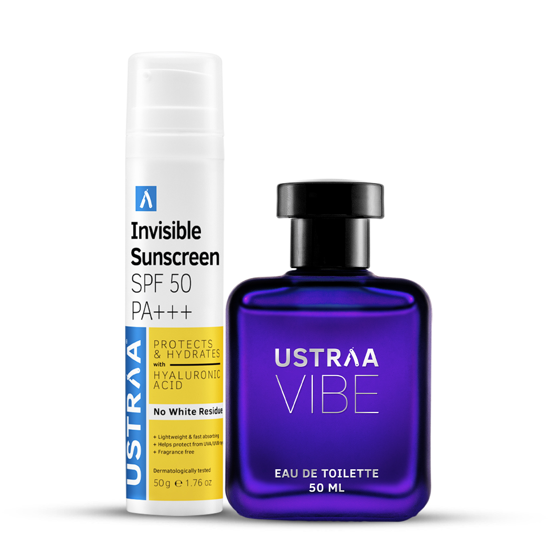 Ustraa Invisible Sunscreen SPF 50 PA+++ & Vibe EDT Perfume for Men
