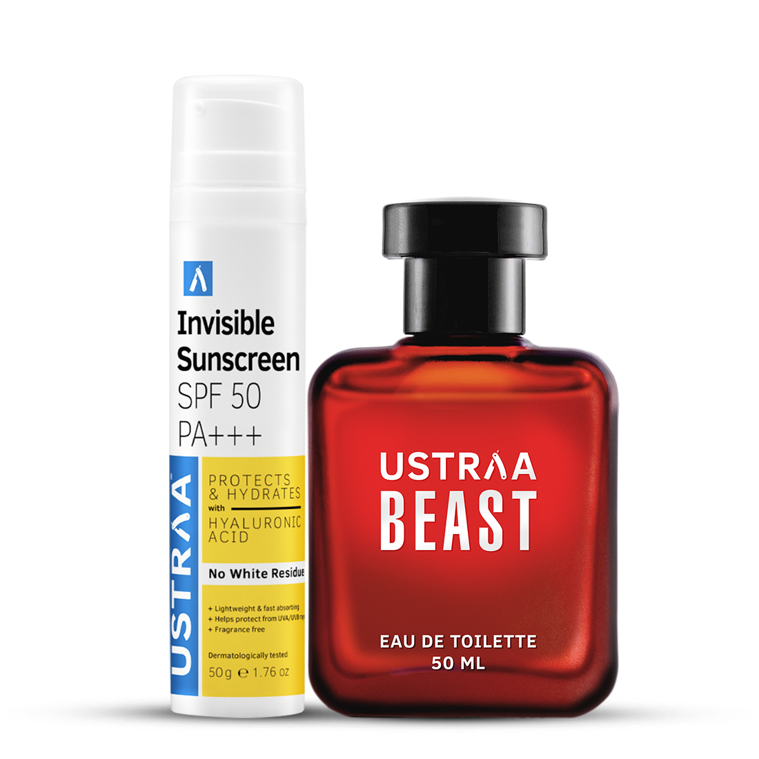Ustraa Invisible Sunscreen SPF 50 PA+++ & Beast EDT Perfume for Men