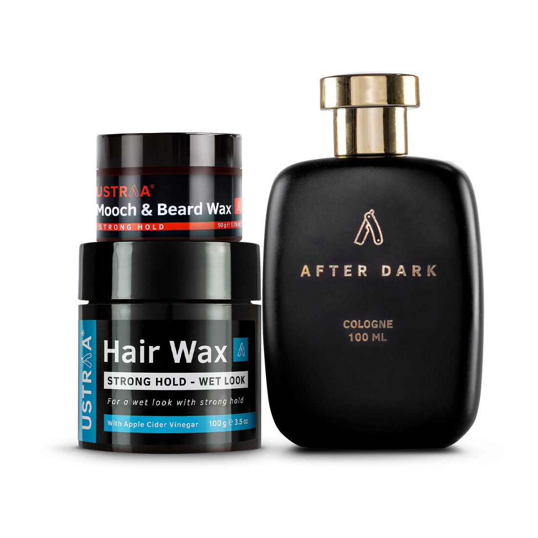 Ustraa Complete Styling Pack For Men: After Dark Cologne, Mooch & Beard Wax & Hair Wax