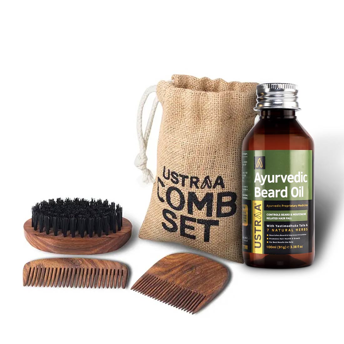 Ayurvedic Beard Oil & Comb Set of 3