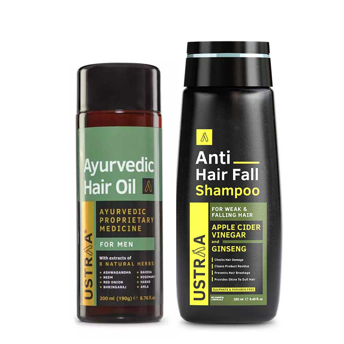 Ustraa Complete Hair Care Combo For Men | Ayurvedic Hair Oil and Anti Hair Fall Shampoo