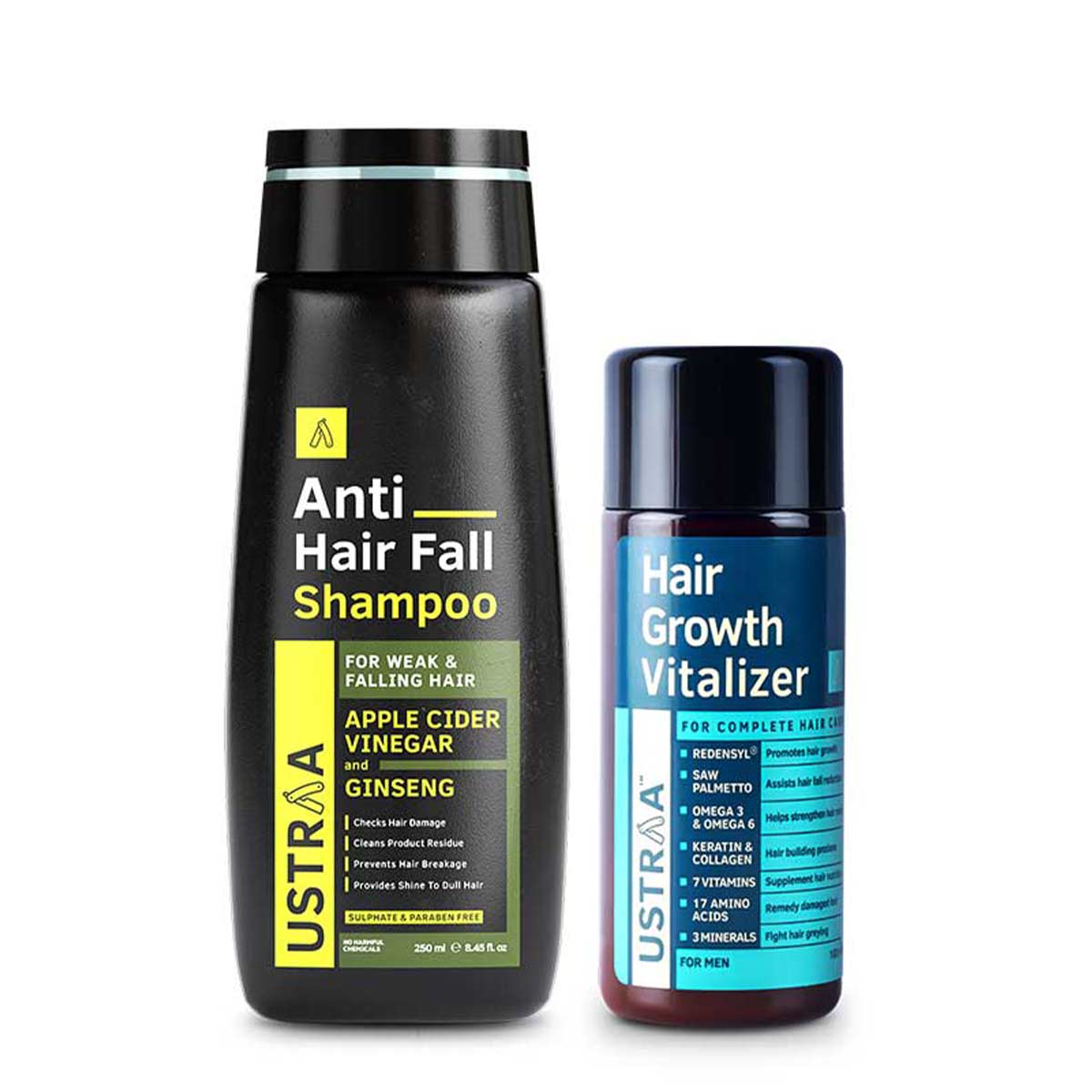 Ustraa Complete Hair Fall Kit for Men | Hair Growth Vitalizer (100 ml) + Anti-fall Shampoo (250 ml)