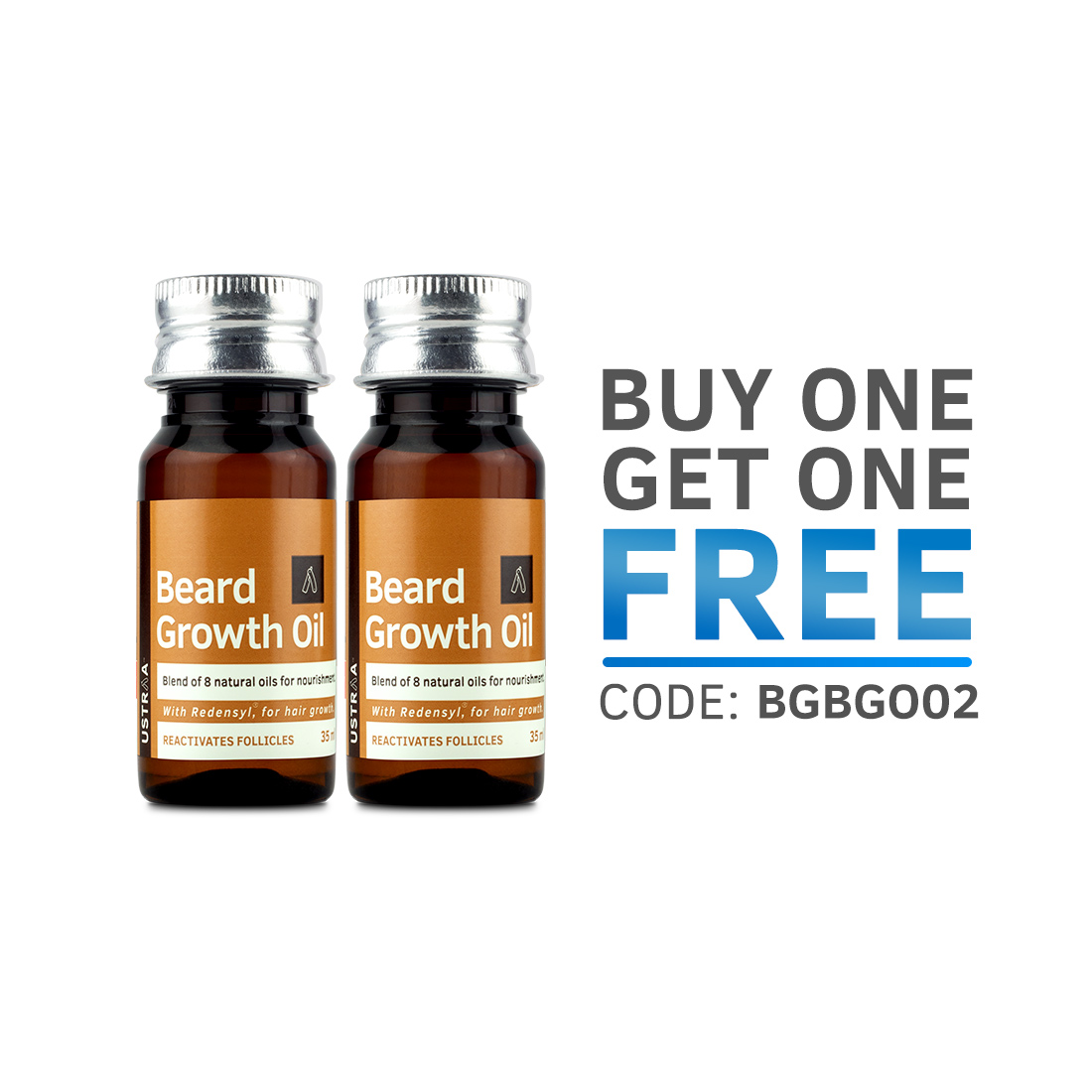 Ustraa Beard Growth Oil, Beard Oil for more Beard Growth with Redensyl, 8 Natural Oils including Jojoba Oil & Vitamin E, 35ml