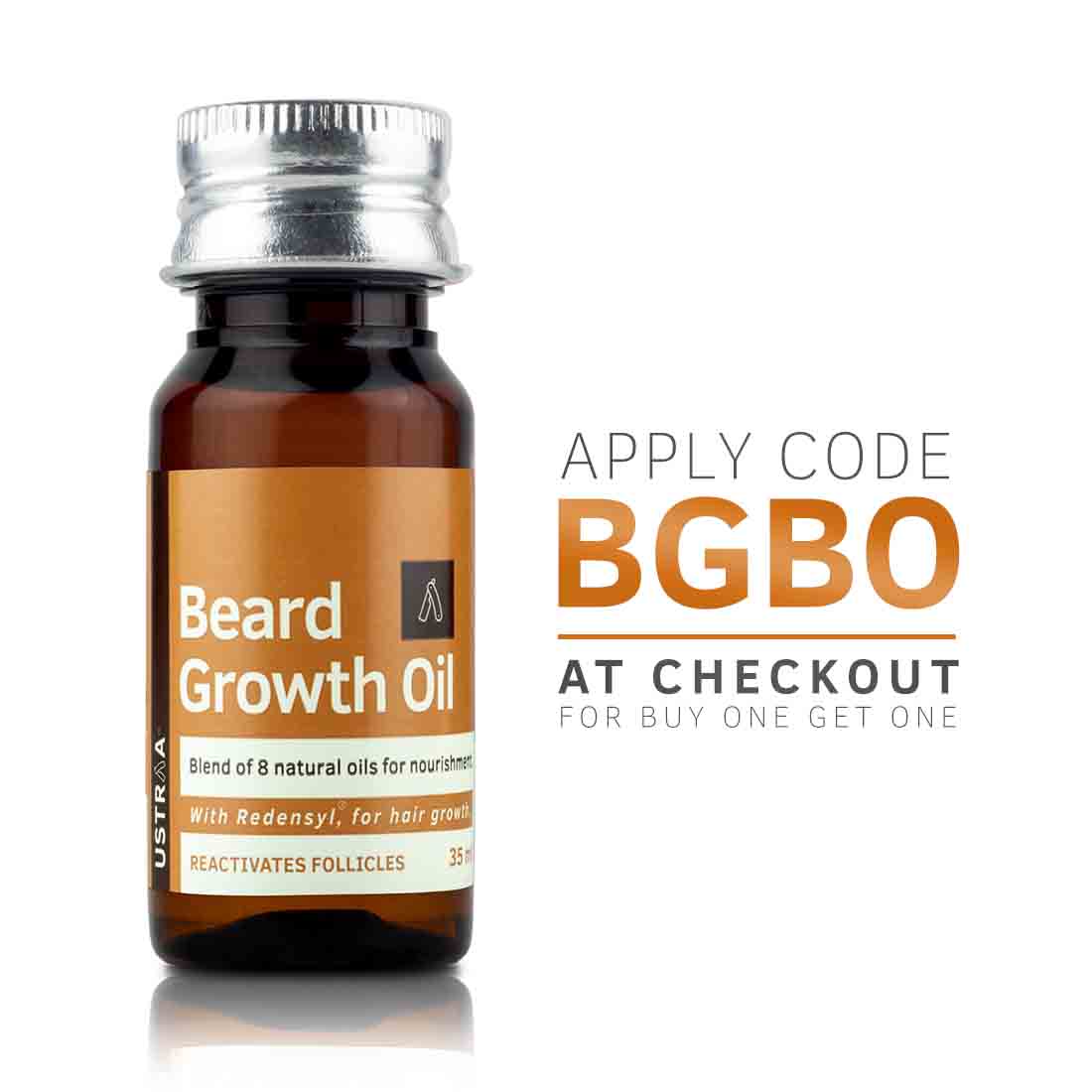 Ustraa Beard Growth Oil, Beard Oil for more Beard Growth with Redensyl, 8 Natural Oils including Jojoba Oil & Vitamin E, 35ml