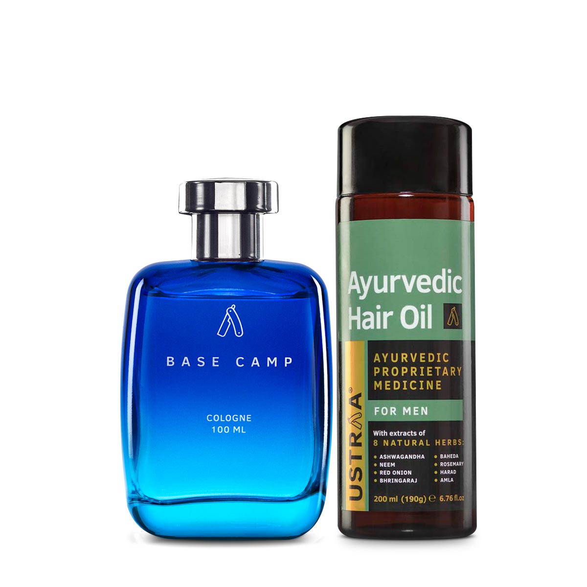 Ustraa Set of 2: Ayurvedic Hair Oil & Cologne- Base Camp For Men