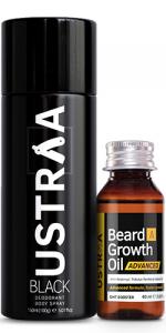 Beard Growth Oil- Advanced & BLACK Deodorant Body Spray - For Men 