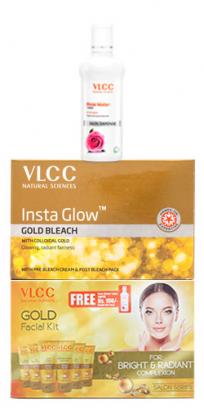 VLCC Gold Facial Kit with Free Rose Water Toner & Insta Glow Gold Bleach