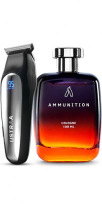 Ustraa Chrome - Lithium Powered Beard Trimmer & Cologne Ammunition
