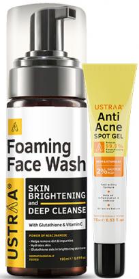 Face Wash - For Skin Brightening - 150 ml & Anti-Acne Spot Gel with Neem & Vitamin B3 - 15ml