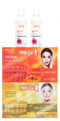 VLCC Gold & Papaya Fruit Facial Kit with Free Rose Water Toner