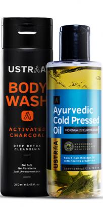 Ayurvedic Cold Pressed Oil & Body Wash Activated Charcoal Combo