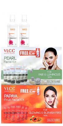 VLCC Papaya Fruit & Pearl Facial Kit with Free Rose Water Toner
