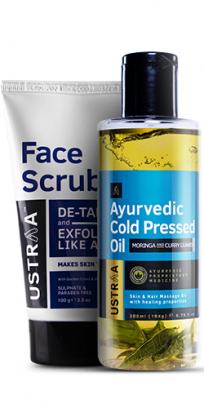 Ayurvedic Cold Pressed Oil & De-Tan Face Scrub Combo
