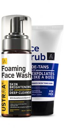 Foaming Face Wash - For Skin Brightening - 150 ml & De Tan Face Scrub - 100 g