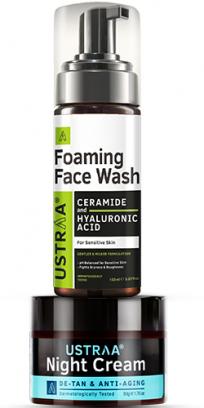 Foaming Face Wash - For Sensitive Skin - 150 ml & Night Cream - De-tan and Anti-aging - 50g