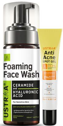 Foaming Face Wash - For Sensitive Skin - 150 ml & Anti-Acne Spot Gel with Neem & Vitamin B3 - 15ml