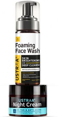 Foaming Face Wash - For Skin Brightening - 150 ml & Night Cream - De-tan and Anti-aging - 50g