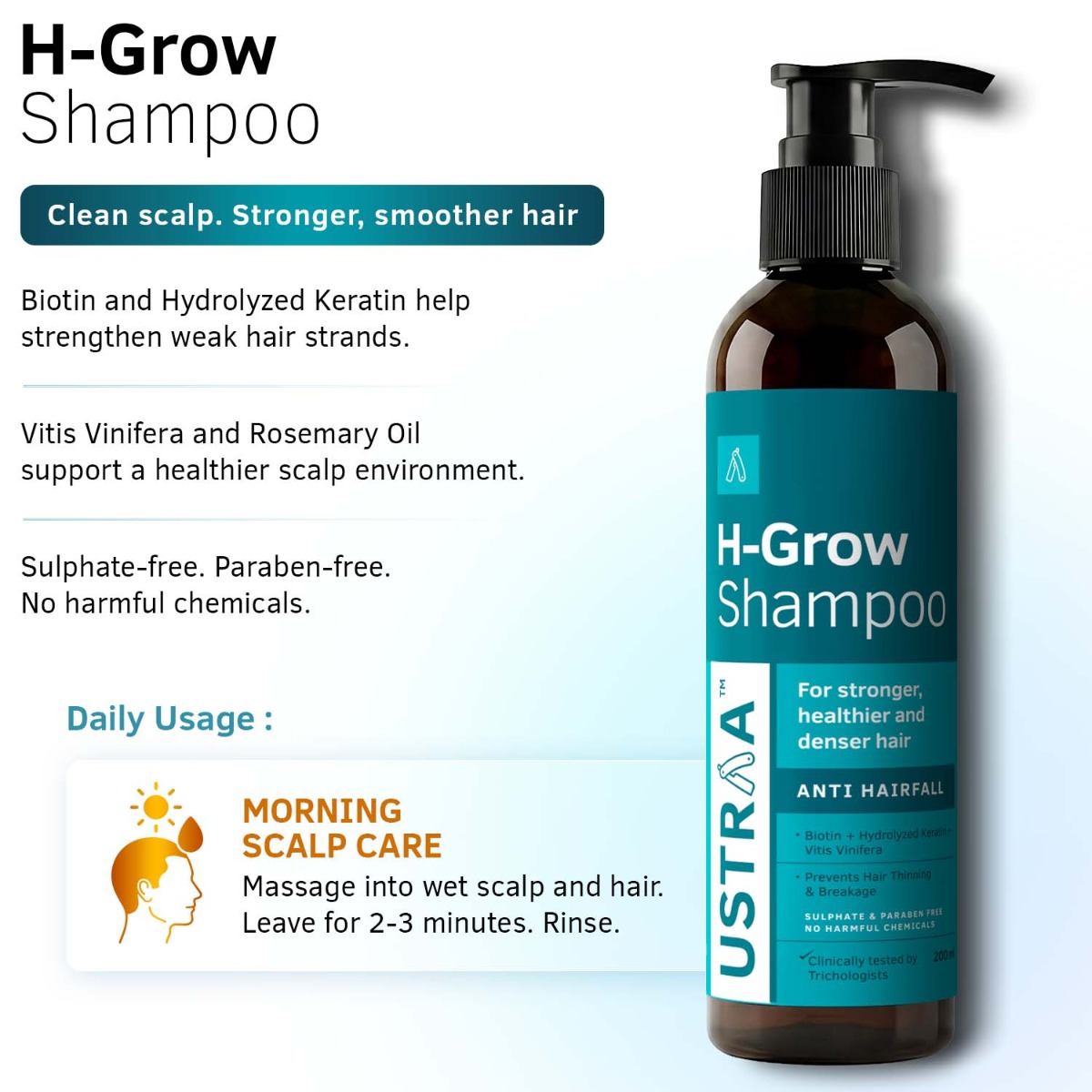 H-Grow Anti Hairfall Shampoo | Biotin + Keratin | Ustraa