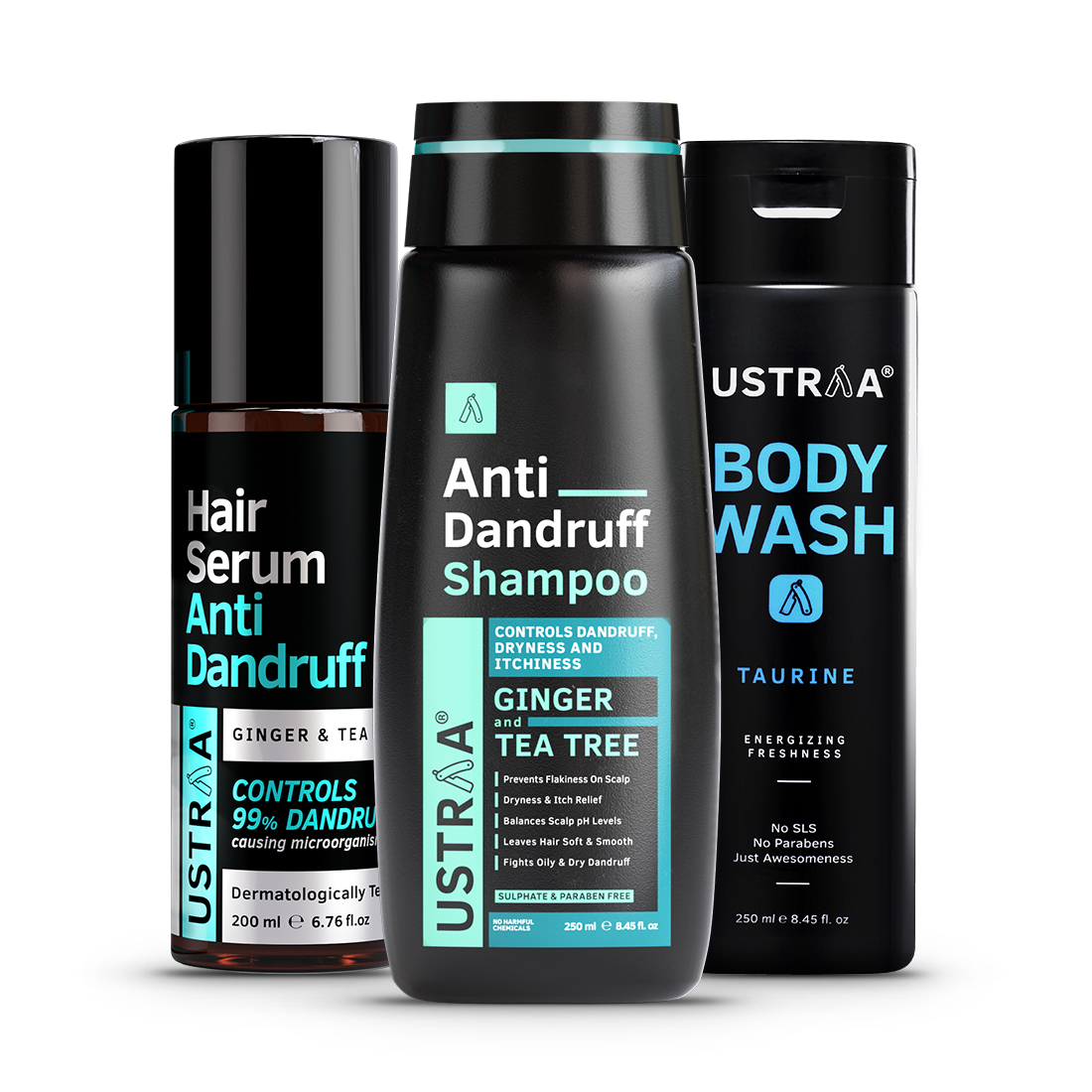 Anti Dandruff Hair Serum 200ml,  Anti Dandruff Shampoo 250ml & Body Wash Taurine 250ml