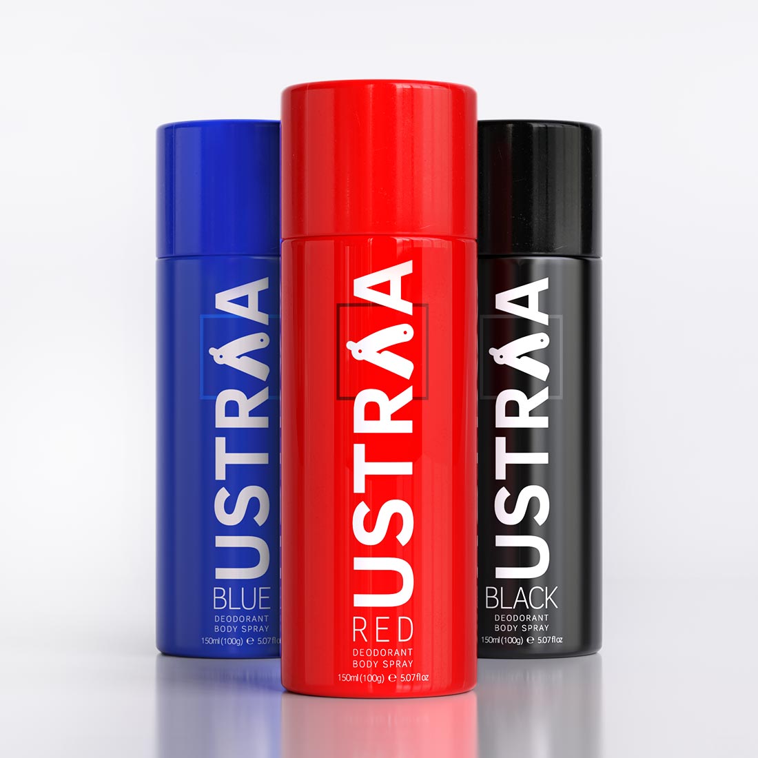 Deodorant Body Spray - 150 ml - Black, Blue & Red -Set of 3