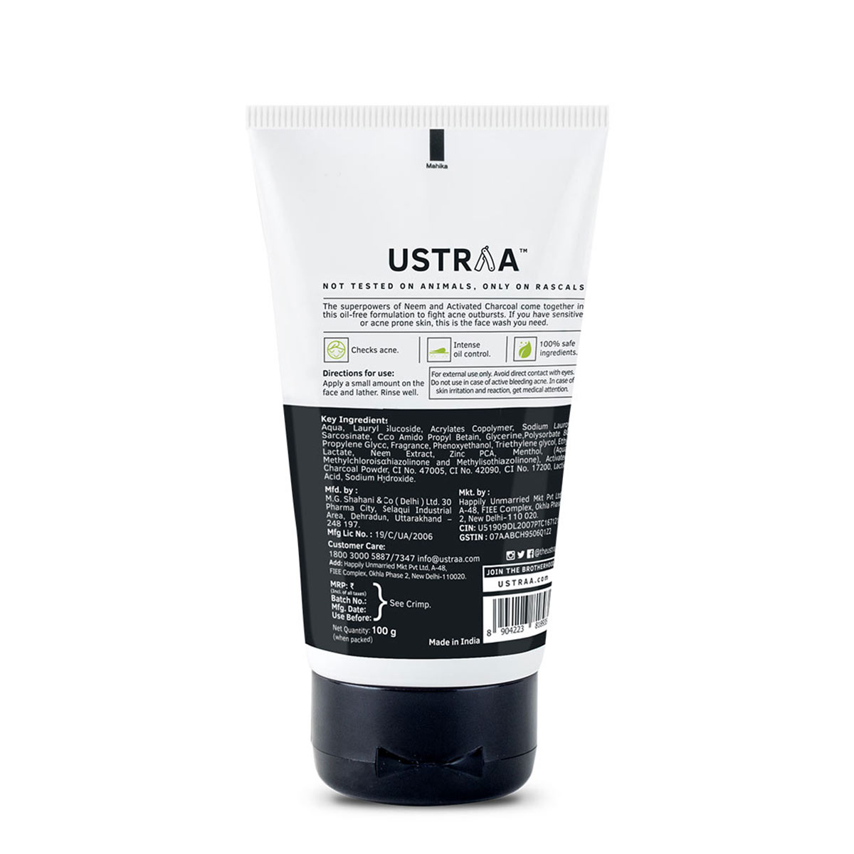 Ustraa Acne Control Face Wash Neem Charcoal