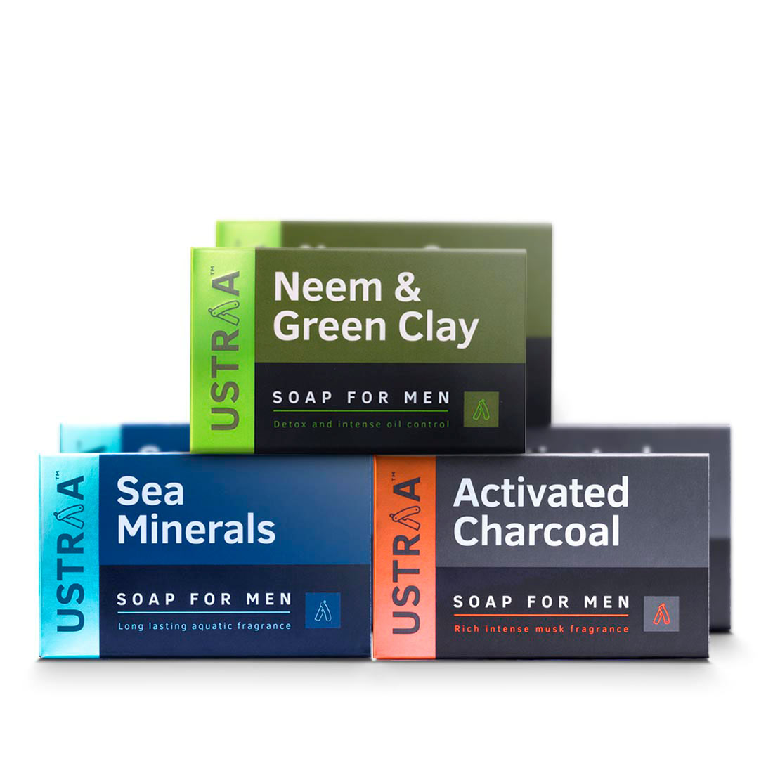 Ustraa Deo-Soap for Men (Pack of 6): With Sea Minerals, Activated Charcoal, Neem & Green Clay